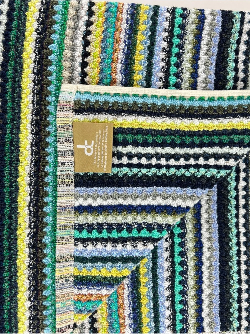 Deborah Connolly Bath Towels Boho Striped Blue Green Aqua Cotton 2 Pc Set NEW